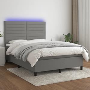 VidaXL Boxspring met matras en LED stof donkergrijs 140x200 cm