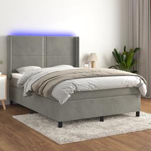 VidaXL Boxspring met matras en LED fluweel lichtgrijs 140x190 cm