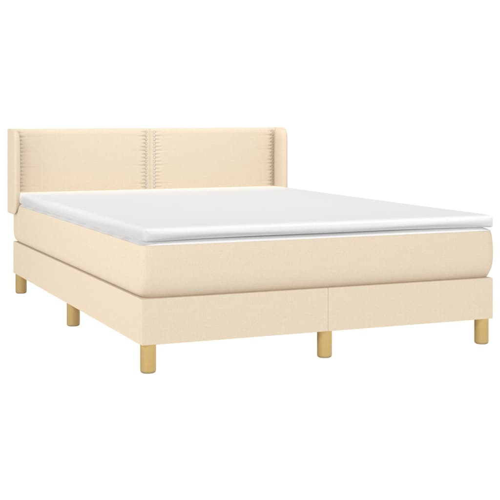 vidaXL Boxspring met matras stof crèmekleurig 140x200 cm