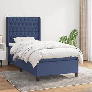 VidaXL Boxspring met matras stof blauw 90x190 cm