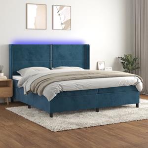 VidaXL Boxspring met matras en LED fluweel donkerblauw 200x200 cm