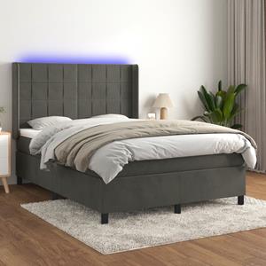 VidaXL Boxspring met matras en LED fluweel donkergrijs 140x190 cm