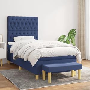 VidaXL Boxspring met matras stof blauw 90x190 cm