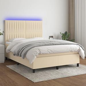 VidaXL Boxspring met matras en LED stof crèmekleurig 140x190 cm