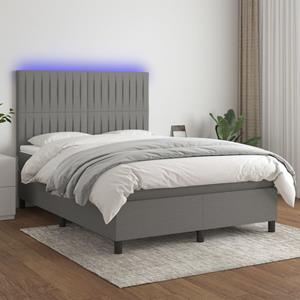 VidaXL Boxspring met matras en LED stof donkergrijs 140x200 cm