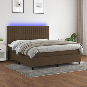 VidaXL Boxspring met matras en LED stof donkerbruin 180x200 cm