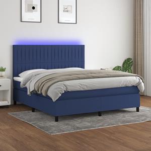 VidaXL Boxspring met matras en LED stof blauw 180x200 cm