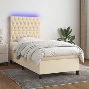 VidaXL Boxspring met matras en LED stof crèmekleurig 90x190 cm