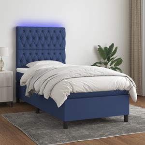 VidaXL Boxspring met matras en LED stof blauw 100x200 cm