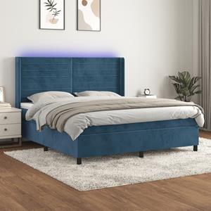 VidaXL Boxspring met matras en LED fluweel donkerblauw 180x200 cm