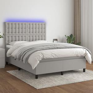 VidaXL Boxspring met matras en LED stof lichtgrijs 140x190 cm