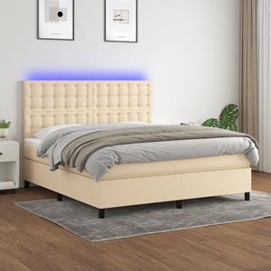 VidaXL Boxspring met matras en LED stof crèmekleurig 180x200 cm