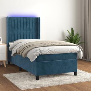 VidaXL Boxspring met matras en LED fluweel donkerblauw 90x200 cm