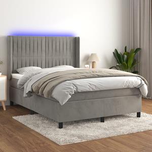 VidaXL Boxspring met matras en LED fluweel lichtgrijs 140x200 cm