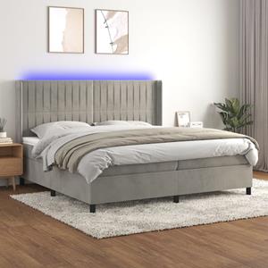 VidaXL Boxspring met matras en LED fluweel lichtgrijs 200x200 cm