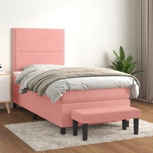 VidaXL Boxspring met matras fluweel roze 80x200 cm