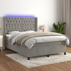 VidaXL Boxspring met matras en LED fluweel lichtgrijs 140x190 cm