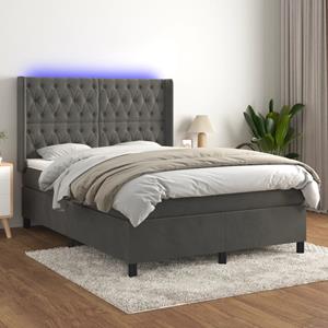 VidaXL Boxspring met matras en LED fluweel donkergrijs 140x190 cm