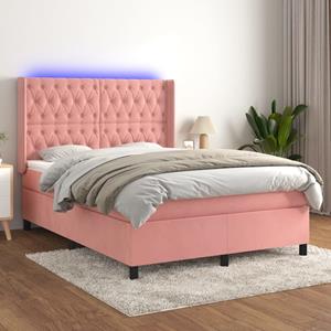 VidaXL Boxspring met matras en LED fluweel roze 140x190 cm