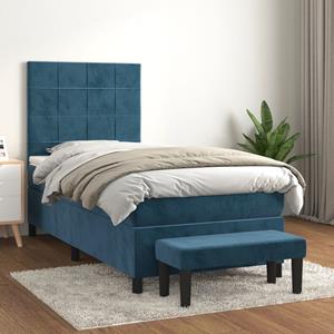 VidaXL Boxspring met matras fluweel donkerblauw 80x200 cm