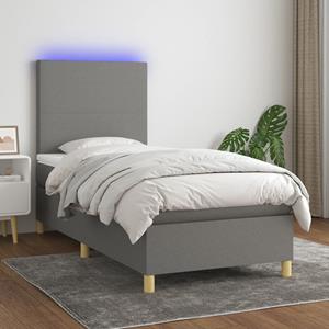 VidaXL Boxspring met matras en LED stof donkergrijs 90x190 cm