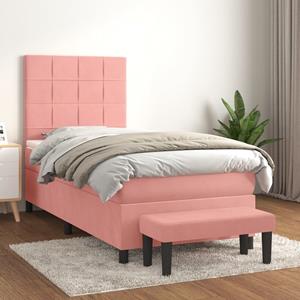 VidaXL Boxspring met matras fluweel roze 100x200 cm