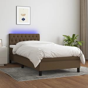 VidaXL Boxspring met matras en LED stof donkerbruin 90x190 cm