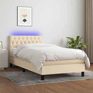 VidaXL Boxspring met matras en LED stof crèmekleurig 90x190 cm