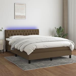 VidaXL Boxspring met matras en LED stof donkerbruin 140x200 cm