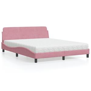VidaXL Bed met matras fluweel roze 160x200 cm