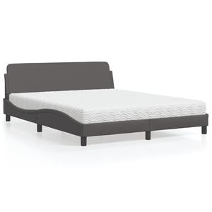 VidaXL Bed met matras kunstleer grijs 160x200 cm