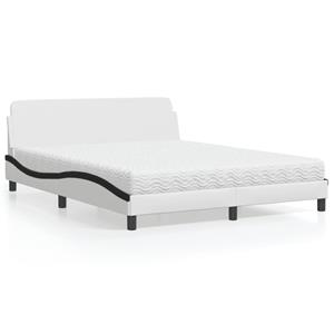 VidaXL Bed met matras kunstleer wit en zwart 160x200 cm