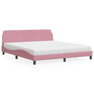VidaXL Bed met matras fluweel roze 180x200 cm