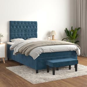 VidaXL Boxspring met matras fluweel donkerblauw 120x200 cm