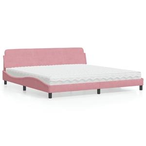 VidaXL Bed met matras fluweel roze 200x200 cm