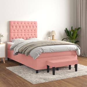 VidaXL Boxspring met matras fluweel roze 120x200 cm