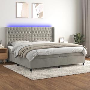 VidaXL Boxspring met matras en LED fluweel lichtgrijs 200x200 cm