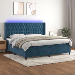 VidaXL Boxspring met matras en LED fluweel donkerblauw 200x200 cm