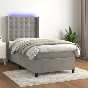 VidaXL Boxspring met matras en LED fluweel lichtgrijs 90x190 cm