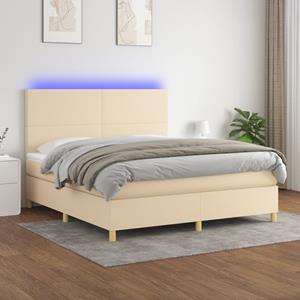 VidaXL Boxspring met matras en LED stof crèmekleurig 180x200 cm