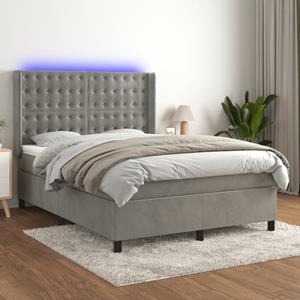 VidaXL Boxspring met matras en LED fluweel lichtgrijs 140x190 cm