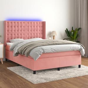 VidaXL Boxspring met matras en LED fluweel roze 140x190 cm