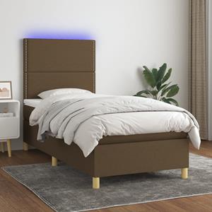 VidaXL Boxspring met matras en LED stof donkerbruin 90x190 cm