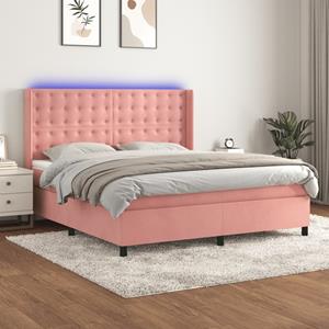 VidaXL Boxspring met matras en LED fluweel roze 180x200 cm