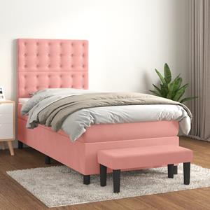 VidaXL Boxspring met matras fluweel roze 80x200 cm