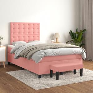 VidaXL Boxspring met matras fluweel roze 120x200 cm