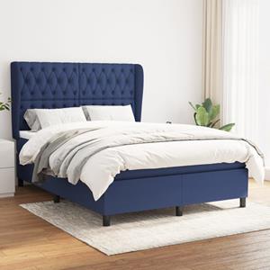 VidaXL Boxspring met matras stof blauw 140x200 cm