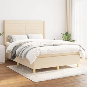 VidaXL Boxspring met matras stof crèmekleurig 140x190 cm