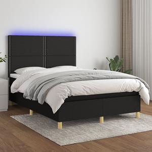 VidaXL Boxspring met matras en LED stof zwart 140x190 cm