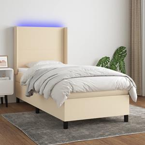 VidaXL Boxspring met matras en LED stof crèmekleurig 90x190 cm